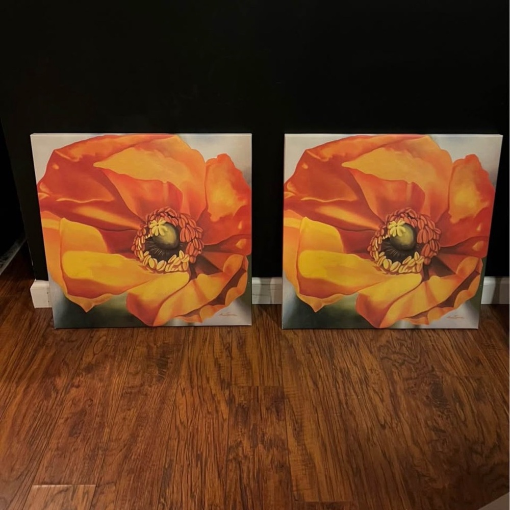 IKEA Orange and Yellow Floral Canvas Art Set